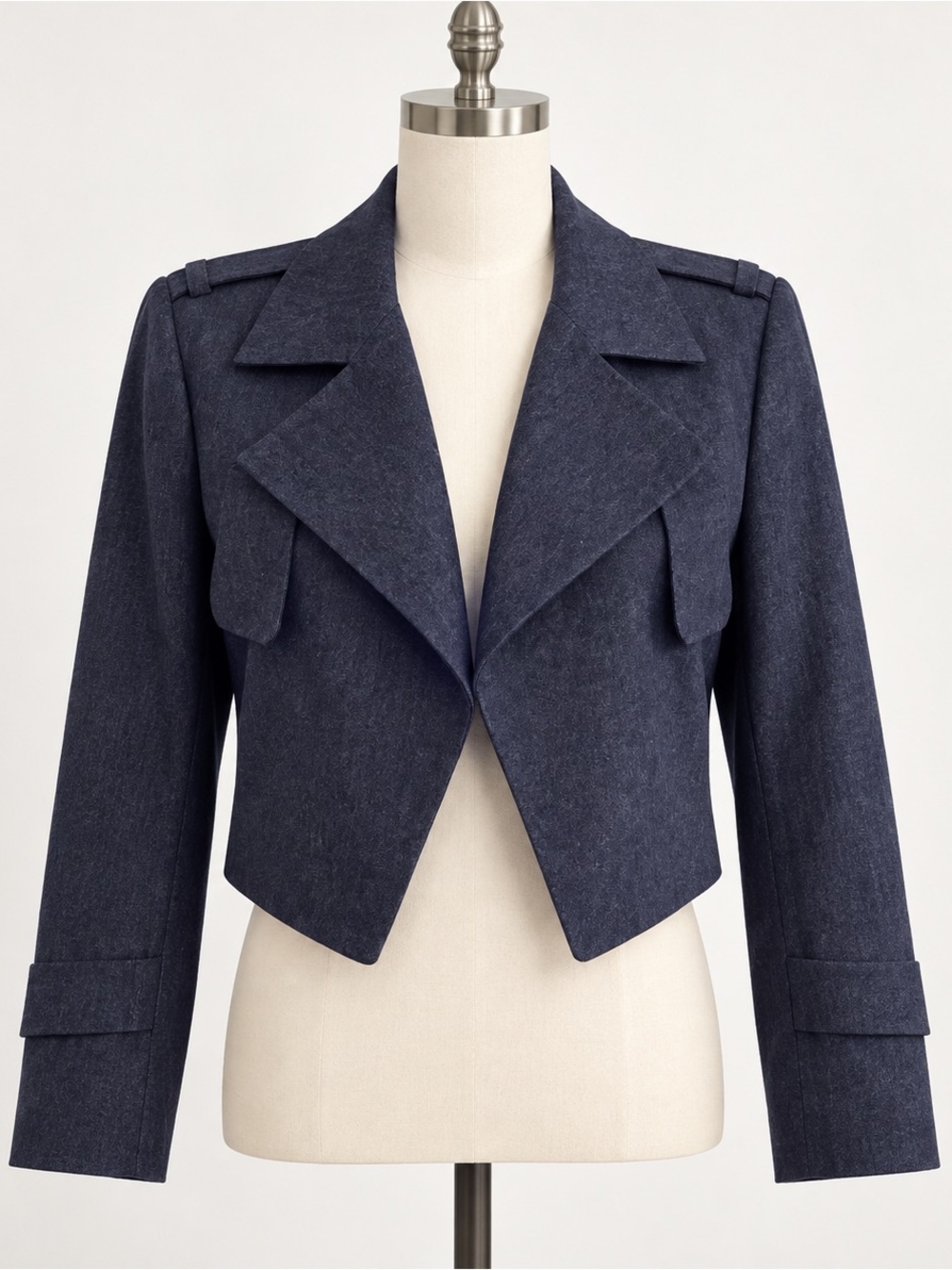 Gerald Saks Fifth Ave blue denim flap collar blazer jacket S